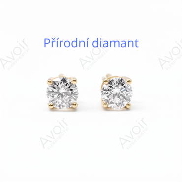 Peckové náušnice solitér ze žlutého zlata s přírodním diamantem 0,25 ct (4 mm)
