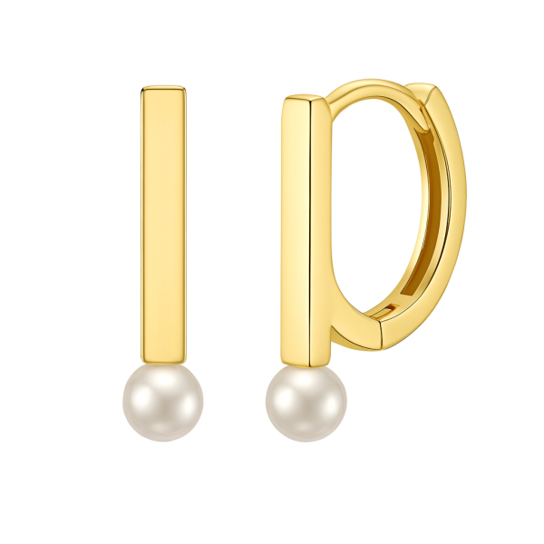 Stříbrné pozlacené náušnice kruh s perlou na tyčce