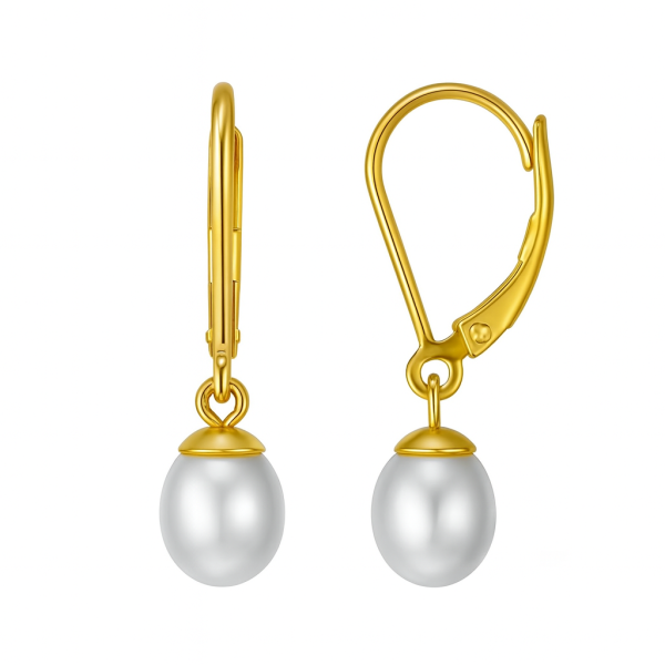 Stříbrné pozlacené náušnice na pantent s perlou