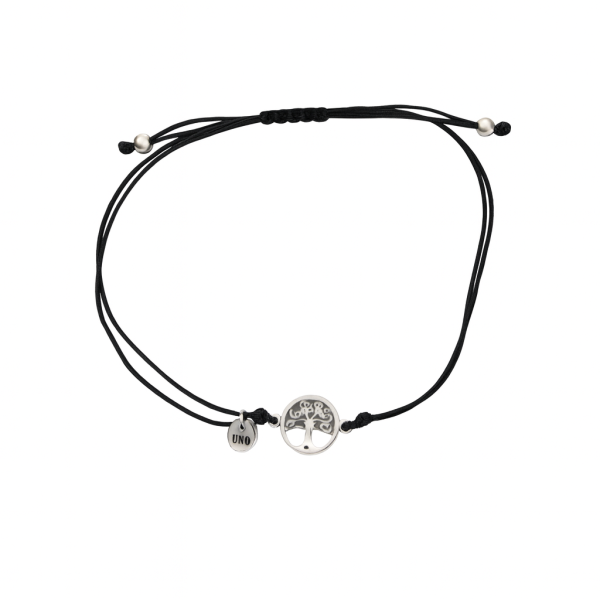 Stříbrný náramek na černém provázku – strom života, Shamballa