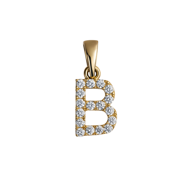 Zlatý přívěsek písmeno B zdobené zirkony – velikost 1 cm