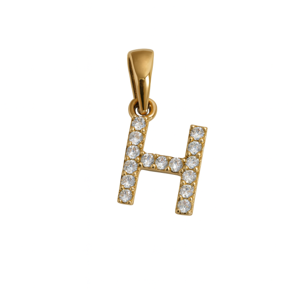 Zlatý přívěsek písmeno H zdobené zirkony – velikost 1 cm