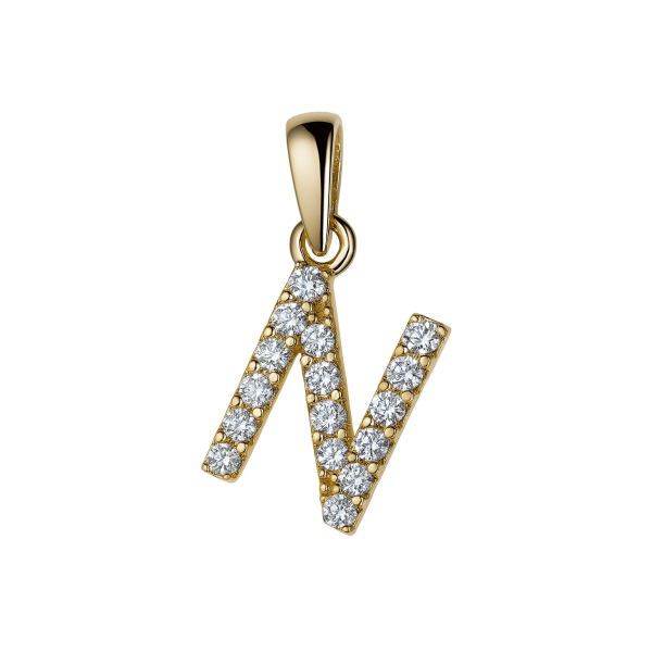 Zlatý přívěsek písmeno N zdobené zirkony – velikost 1 cm