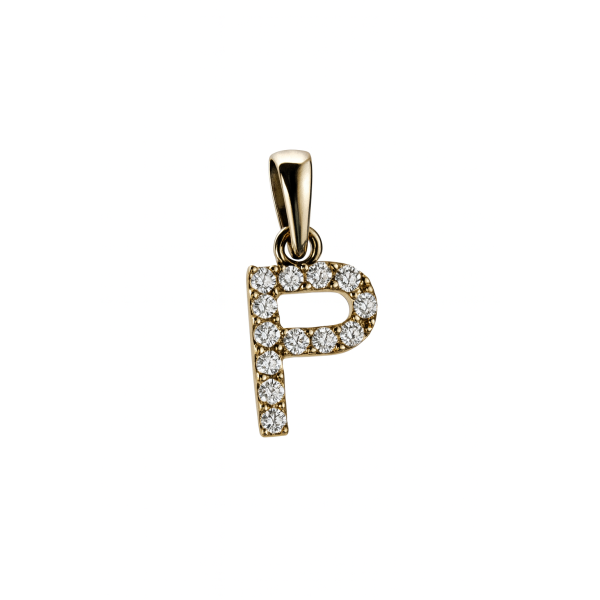 Zlatý přívěsek písmeno P zdobené zirkony – velikost 1 cm